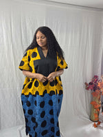 Load image into Gallery viewer, AnKara Adire Kaftan Dress, with Pockets.
