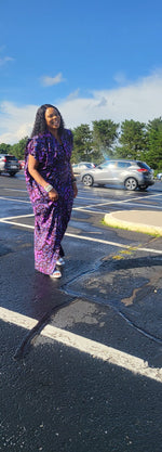 Load image into Gallery viewer, Ankara Purple Kimono Gown - Ready to Wear and Customize to your size
