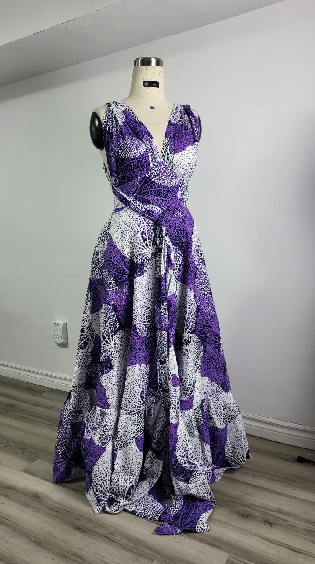 Ankara Purple White Infinity Style Gown- Ready to Wear and Customize to your size