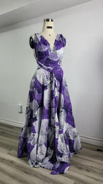 Load image into Gallery viewer, Ankara Purple White Infinity Style Gown- Ready to Wear and Customize to your size
