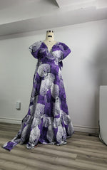 Load image into Gallery viewer, Ankara Purple White Infinity Style Gown- Ready to Wear and Customize to your size
