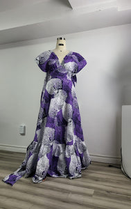 Ankara Purple White Infinity Style Gown- Ready to Wear and Customize to your size