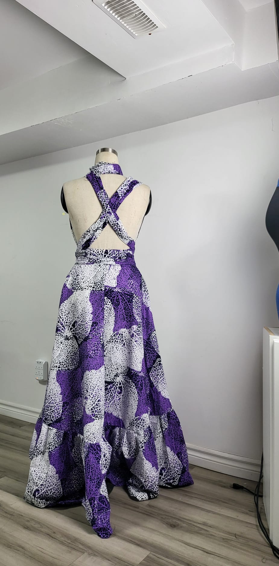 Ankara Purple White Infinity Style Gown- Ready to Wear and Customize to your size
