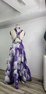 Load image into Gallery viewer, Ankara Purple White Infinity Style Gown- Ready to Wear and Customize to your size
