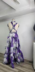 Ankara Purple White Infinity Style Gown- Ready to Wear and Customize to your size