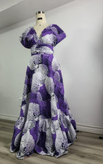 Load image into Gallery viewer, Ankara Purple White Infinity Style Gown- Ready to Wear and Customize to your size
