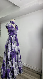 Load image into Gallery viewer, Ankara Purple White Infinity Style Gown- Ready to Wear and Customize to your size
