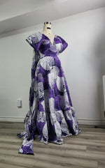 Load image into Gallery viewer, Ankara Purple White Infinity Style Gown- Ready to Wear and Customize to your size
