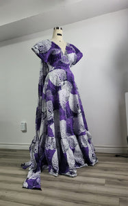 Ankara Purple White Infinity Style Gown- Ready to Wear and Customize to your size