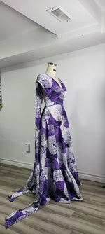 Load image into Gallery viewer, Ankara Purple White Infinity Style Gown- Ready to Wear and Customize to your size
