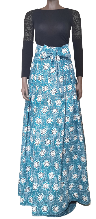 Stylish African Print High Waist Band Skirt-Kiss Splint with Belt.