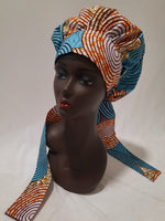 Load image into Gallery viewer, African Print Pre-Tied Satin Lined Head Wrap.
