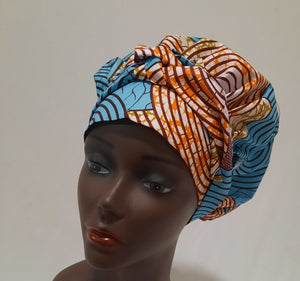 African Print Pre-Tied Satin Lined Head Wrap.