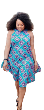 Load image into Gallery viewer, Stylish African Print A-Line Halter Neck Dress With Pockets-Knee Length.
