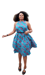 Load image into Gallery viewer, Stylish African Print A-Line Halter Neck Dress With Pockets-Knee Length.
