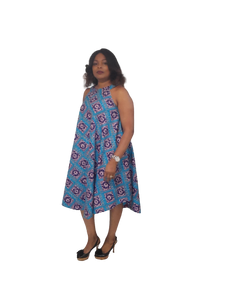Stylish African Print A-Line Halter Neck Dress With Pockets-Knee Length.