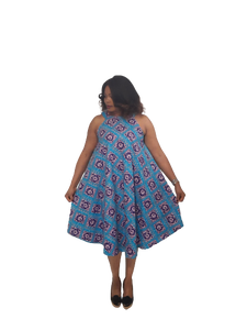 Stylish African Print A-Line Halter Neck Dress With Pockets-Knee Length.