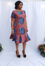 Load image into Gallery viewer, Stylish African Print Knee Length Ballerina Neckline Loose Dress--Short Sleeve with Pockets..
