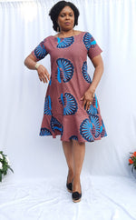 Load image into Gallery viewer, Stylish African Print Knee Length Ballerina Neckline Loose Dress--Short Sleeve with Pockets..
