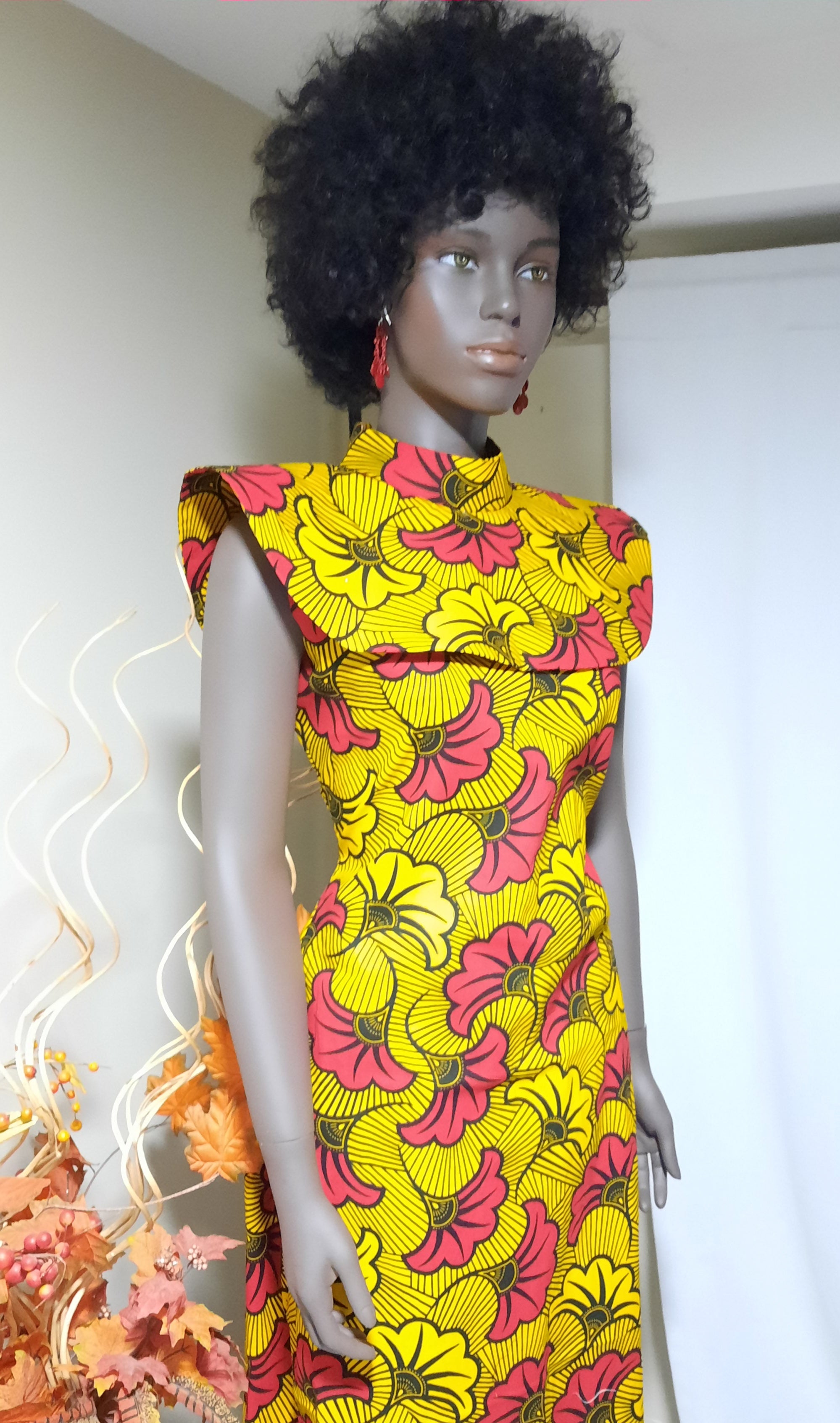 Stylish African Print Turtle Neck Cape Dress.