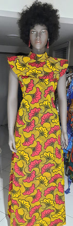 Load image into Gallery viewer, Stylish African Print Turtle Neck Cape Dress.
