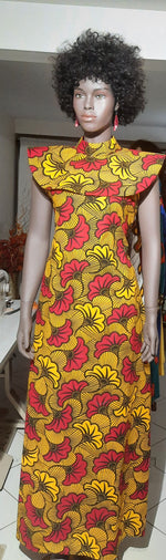 Load image into Gallery viewer, Stylish African Print Turtle Neck Cape Dress.
