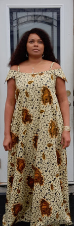Load image into Gallery viewer, African Print Off Shoulder Long Dress With Two Pockets. Easy to Wear.
