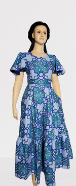 Load image into Gallery viewer, Gorgeous African Print A-Line Dress. Peplum Sleeve.
