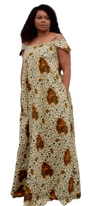 African Print Off Shoulder Long Dress With Two Pockets. Easy to Wear.
