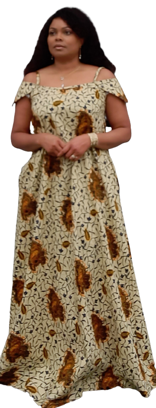 African Print Off Shoulder Long Dress With Two Pockets. Easy to Wear.
