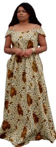 African Print Off Shoulder Long Dress With Two Pockets. Easy to Wear.