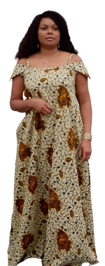 Load image into Gallery viewer, African Print Off Shoulder Long Dress With Two Pockets. Easy to Wear.
