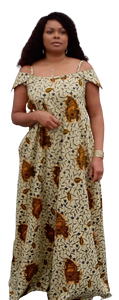 African Print Off Shoulder Long Dress With Two Pockets. Easy to Wear.