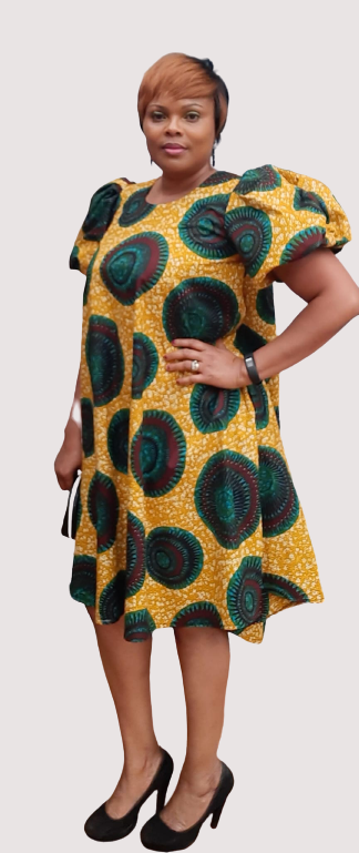 Vibrant African Print Balloon Half Sleeve A Line Dress