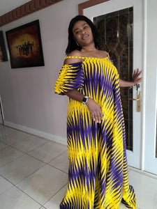 Elegant African Print Flare Dress with Detachable Puffy Sleeve.