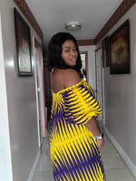 Load image into Gallery viewer, Elegant African Print Flare Dress with Detachable Puffy Sleeve.
