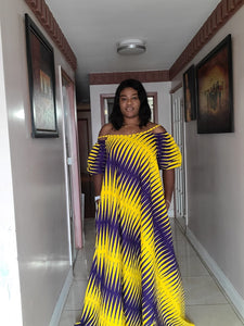 Elegant African Print Flare Dress with Detachable Puffy Sleeve.