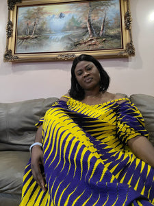 Elegant African Print Flare Dress with Detachable Puffy Sleeve.