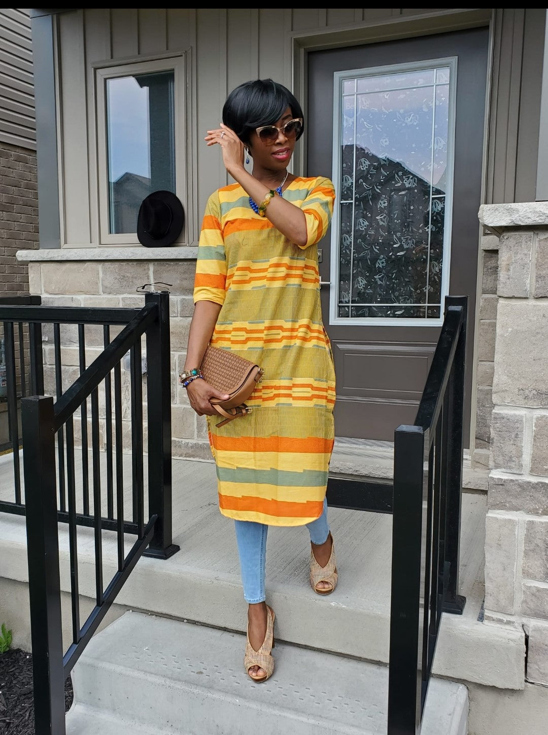 Stylish African Print Midi Caftan Dress Both Sides Slit. Gloci