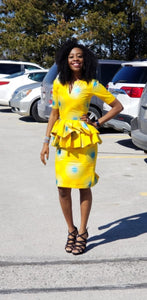 Elegant African Print Front Cut-Out Peplum Dress