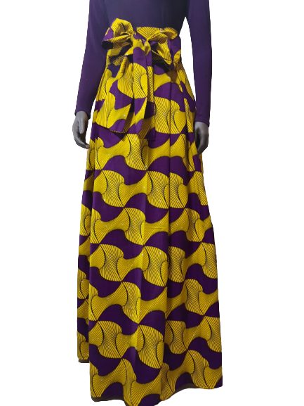 Stylish African Print High Waist Band Skirt-Kiss Splint with Belt.